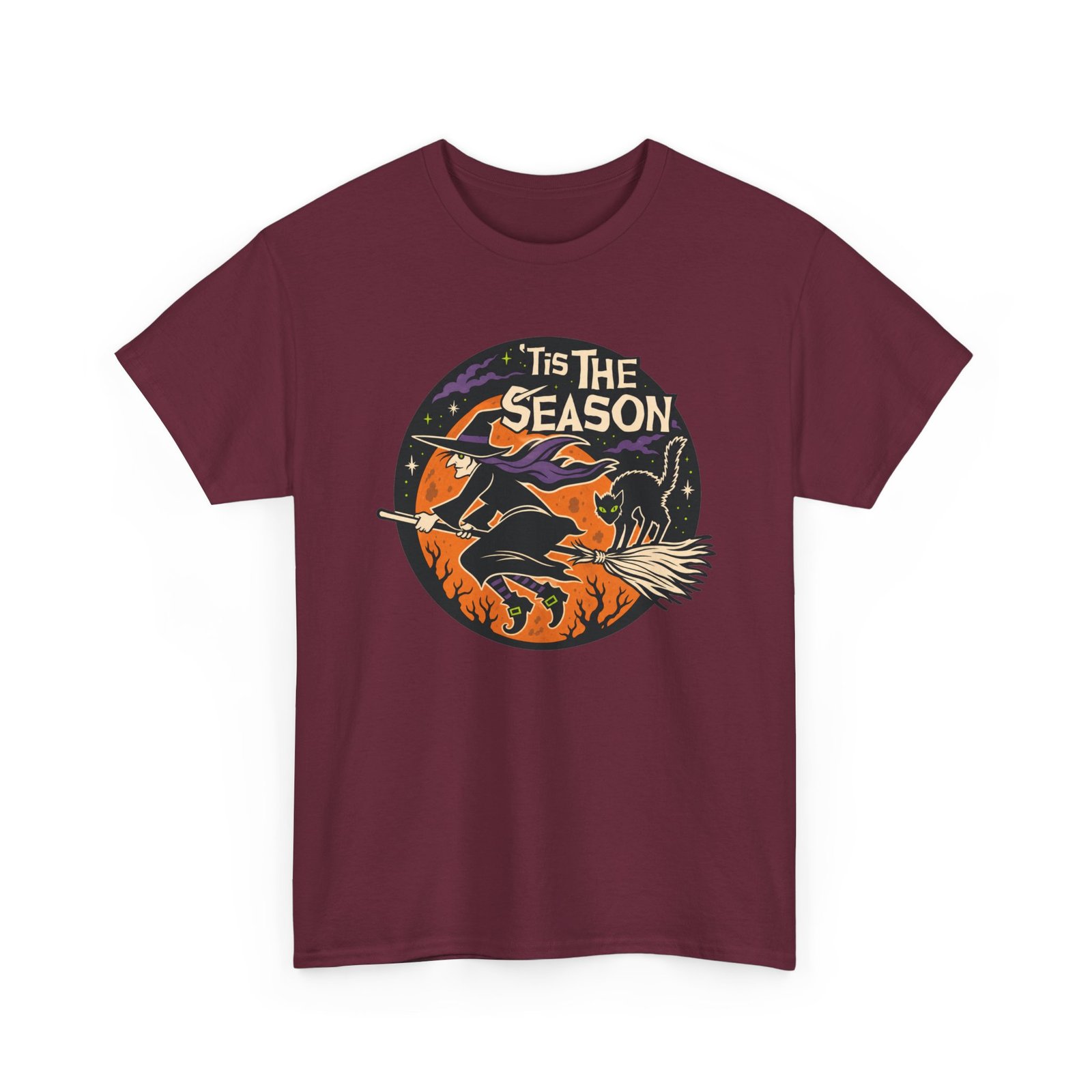 ’Tis the Season – Unisex T-Shirt – Witch and Black Cat Spooky Halloween - Image 9
