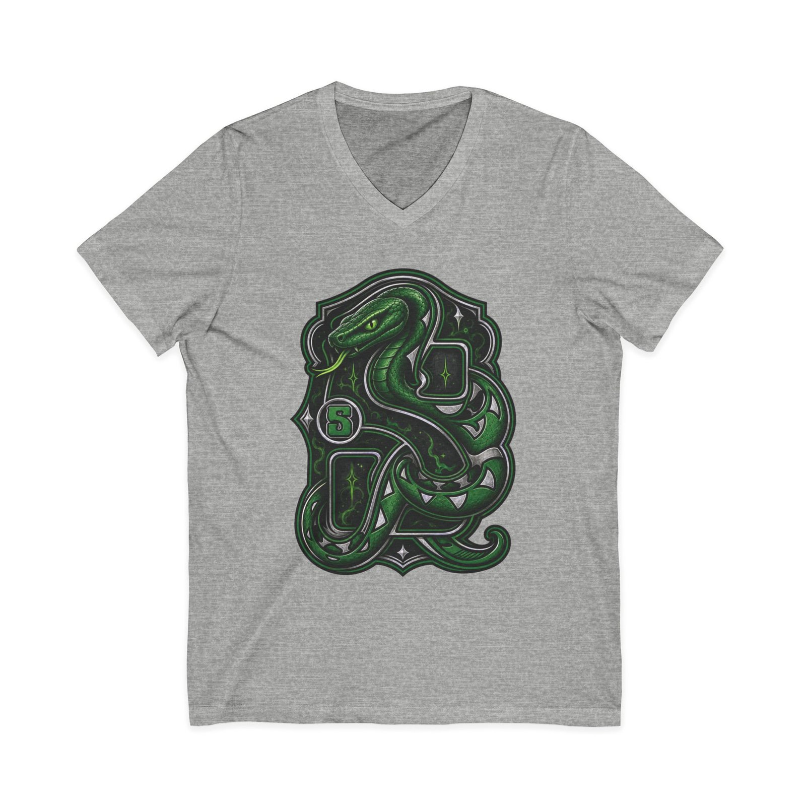 House of Snake – Unisex V-Neck T-Shirt – Wizarding School Confidence with a Clever Edge - Image 9