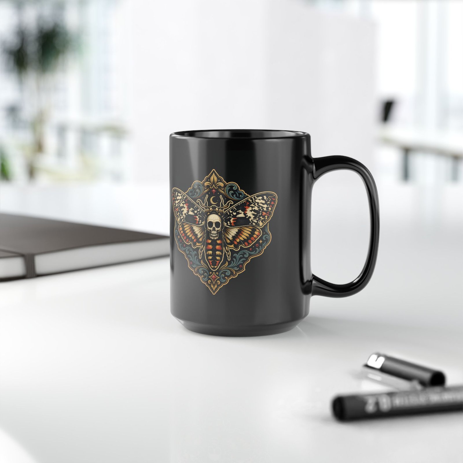 Death's-Head Moth - Black Mug – Dark Elegance with Every Sip - Image 13