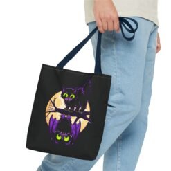 Moonlit Mischief - Tote Bag – Cute Halloween Cat and Bat - Image 51