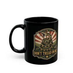 Alternative view of ☕🐍💛 Gadsden Flag Black Mug – Don’t Tread on My Coffee