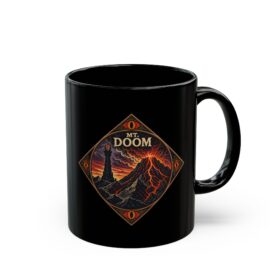 Mount Doom and Eye of Sauron – Black 11oz or 15oz Mug – One Mug to Rule Your Morning