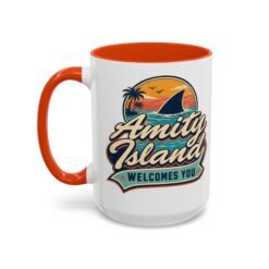 Amity Island Welcomes You – 11oz or 15oz Color Accent Mug – Coffee With a Bite