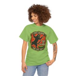 Alternative view of Cat vs. Cucumber – Quit Scarin’ the Cat, Ok? – Unisex T-Shirt – Feline Drama at Its Finest