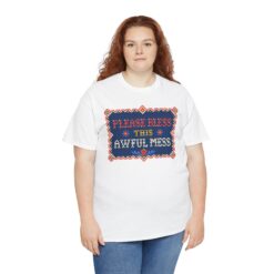 Please Bless This Awful Mess – Unisex T-Shirt – Cozy Chaos in Cross-Stitch - Image 6