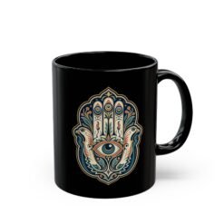 ☕🖐️✨ Hamsa Black Mug – Sip with Protection and Peace