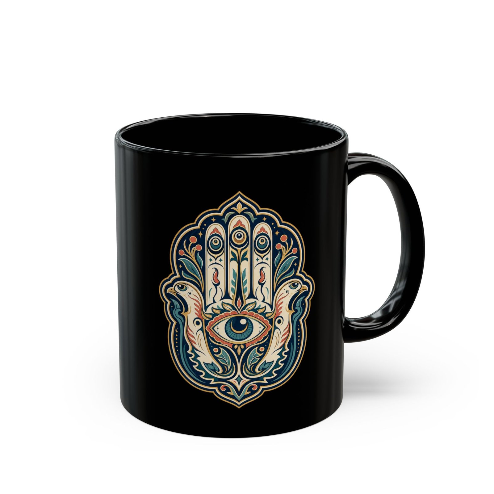 Hamsa – Black Mug – Protection, Peace and Meaning in Every Sip
