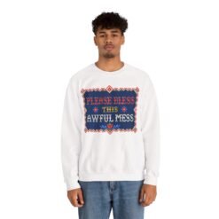 Please Bless This Awful Mess – Unisex Sweatshirt – Cozy Chaos in Cross-Stitch - Image 4