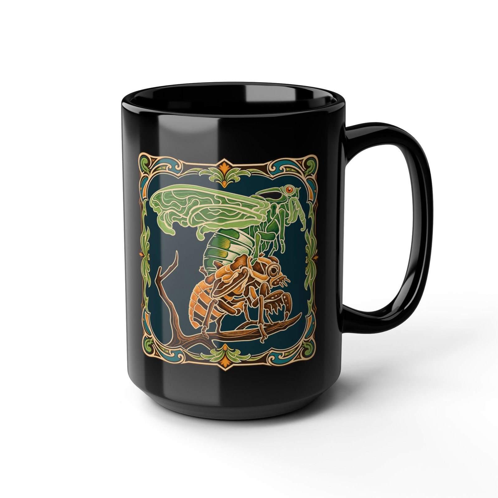 Molting Cicada – Black Mug – Sip Through the Transformation - Image 10