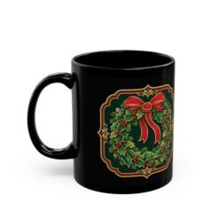 Alternative view of Holiday Wreath – Black Mug – Classic Christmas Cheer in Every Sip