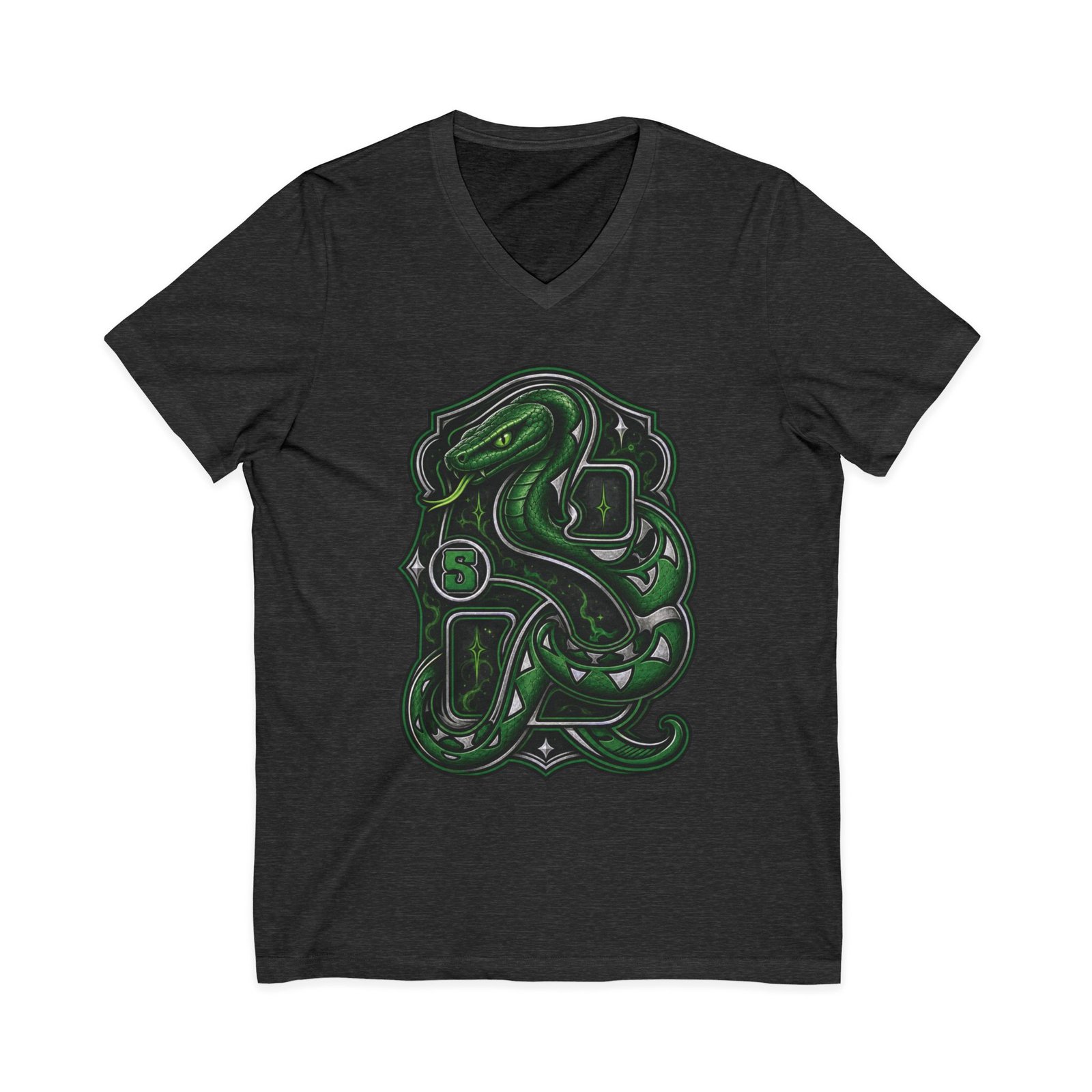 House of Snake – Unisex V-Neck T-Shirt – Wizarding School Confidence with a Clever Edge - Image 12