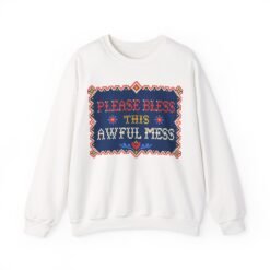 Please Bless This Awful Mess – Unisex Sweatshirt – Cozy Chaos in Cross-Stitch
