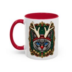 Rudolph the Reindeer Cat Color Accent Mug – Sip with Whiskers & Cheer