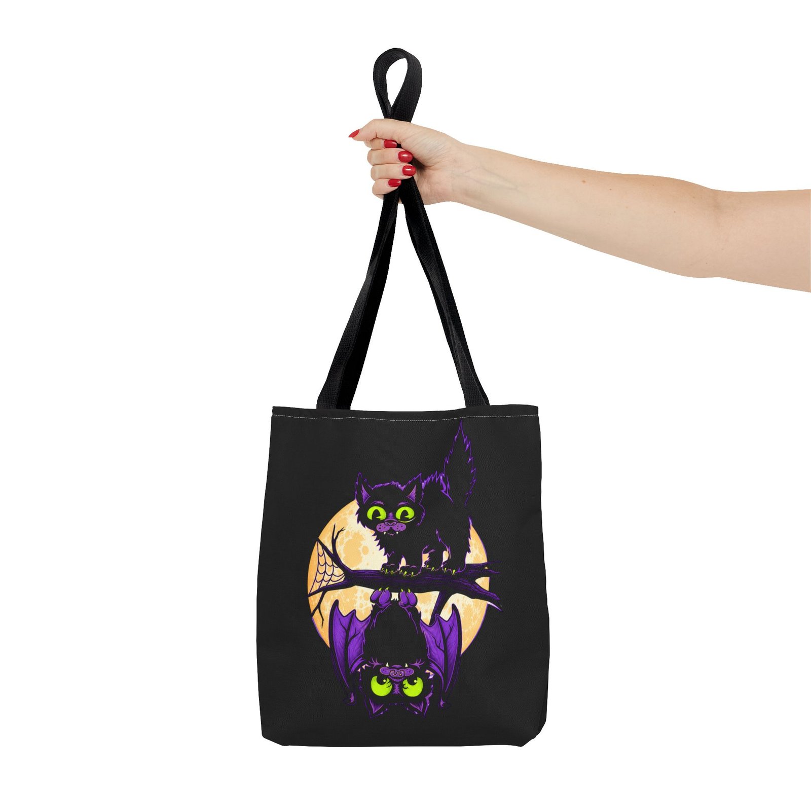 Moonlit Mischief - Tote Bag – Cute Halloween Cat and Bat - Image 4