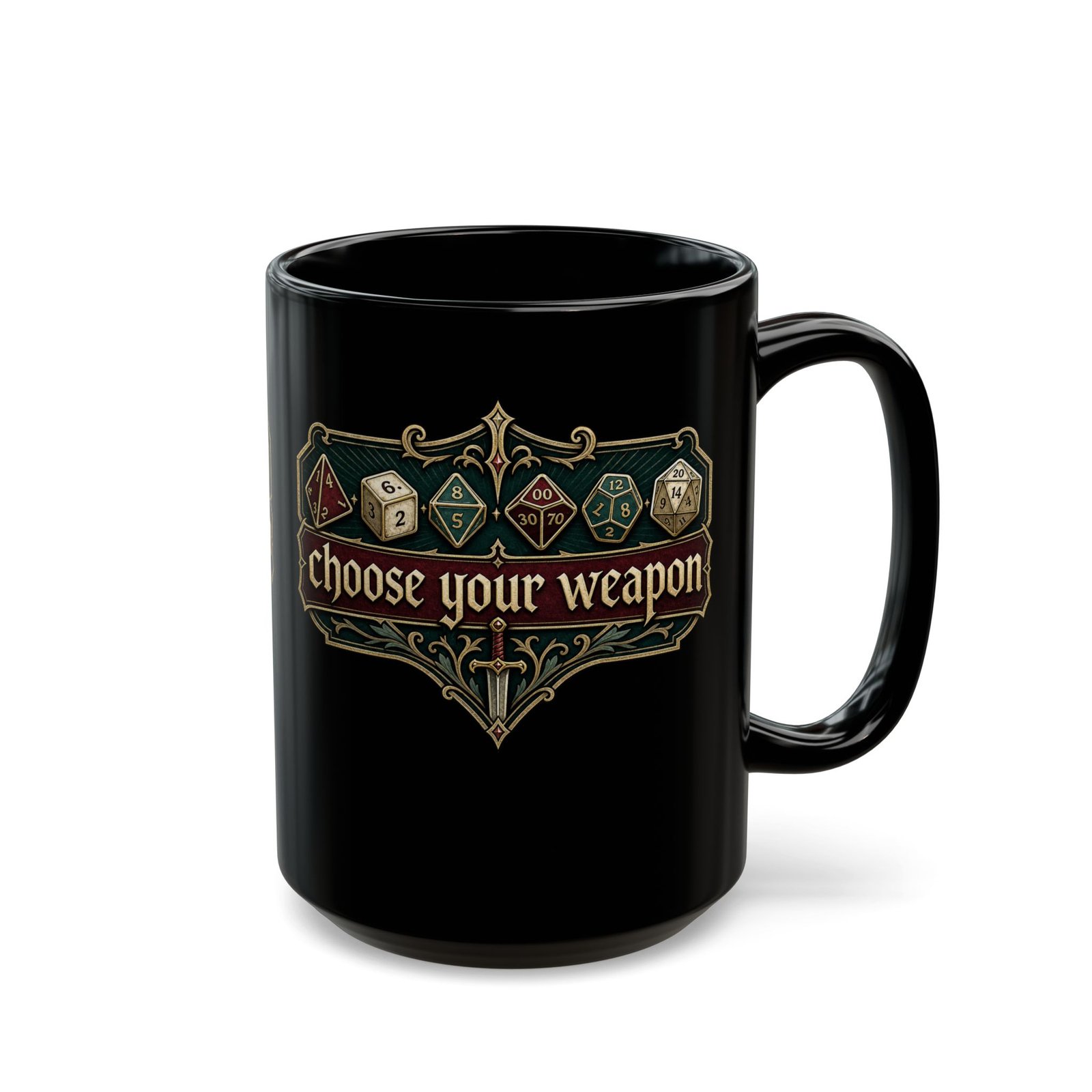 Choose Your Weapon – Black Mug – Caffeinate Before You Roll - Image 7