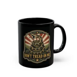 ☕🐍💛 Gadsden Flag Black Mug – Don’t Tread on My Coffee