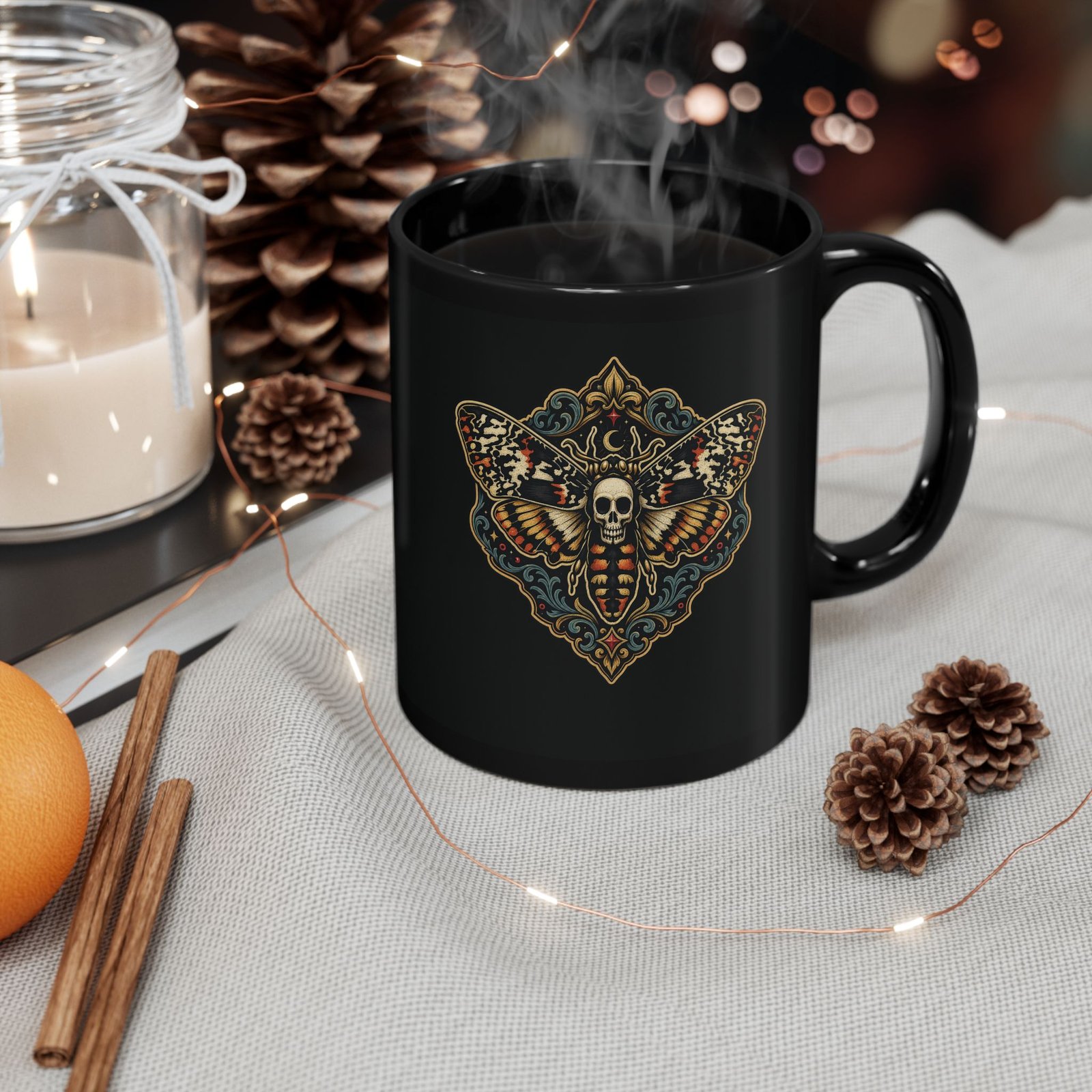 Death's-Head Moth - Black Mug – Dark Elegance with Every Sip - Image 4