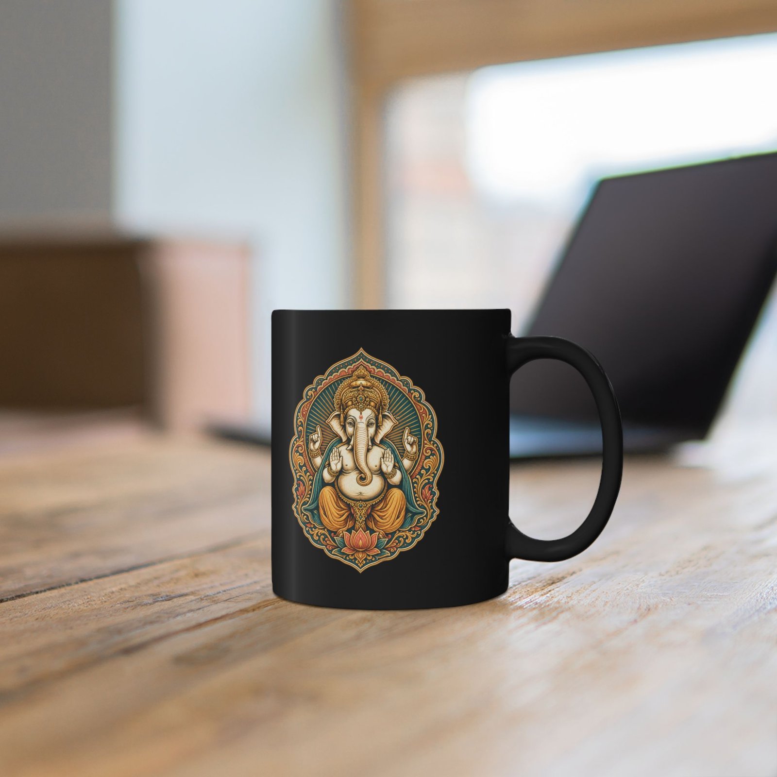 Lord Ganesha – Black Mug – Wisdom, New Beginnings & Meaningful Moments - Image 4