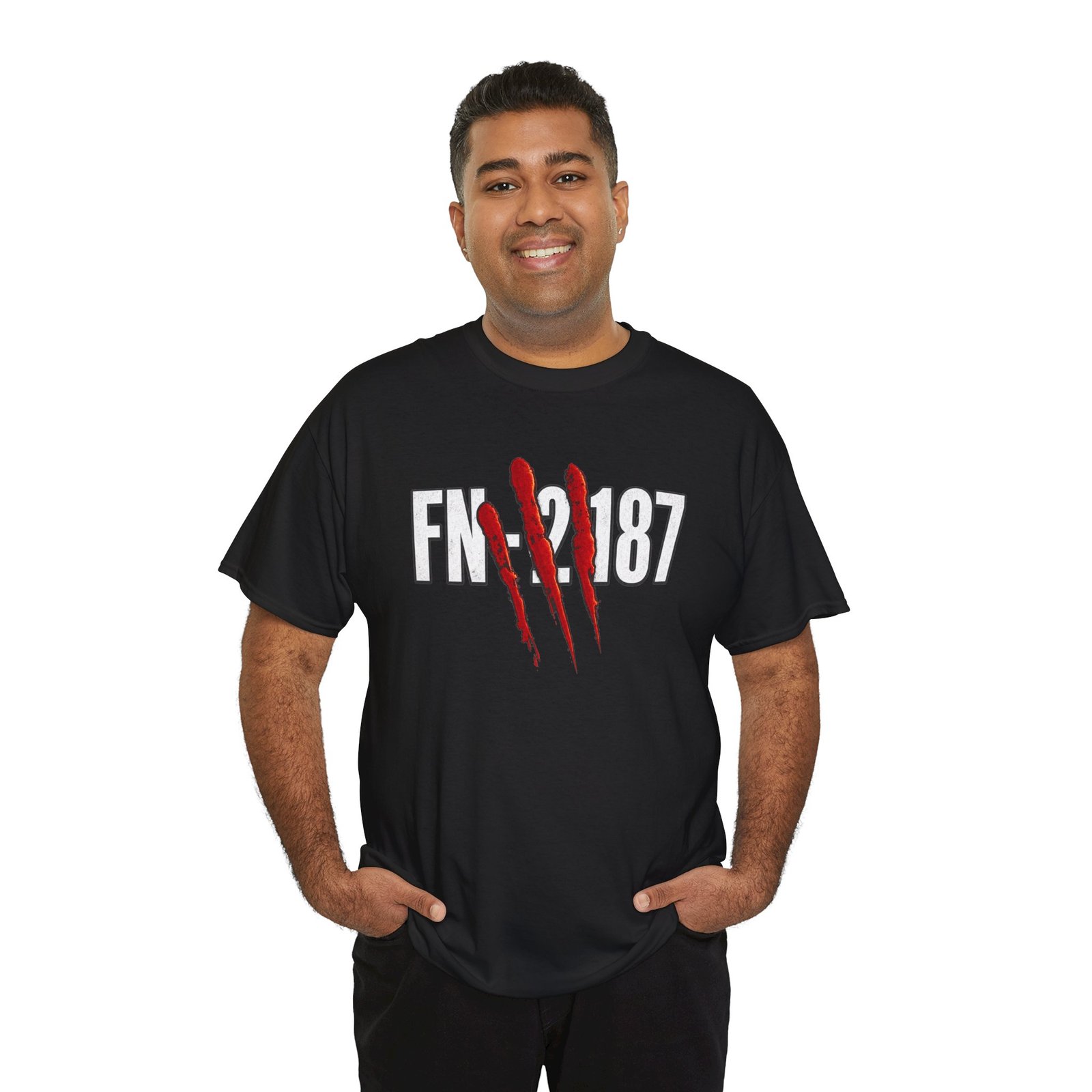 FN-2187 Red Handprint - Unisex T-Shirt – Battle-Worn Sci-Fi Number - Image 11
