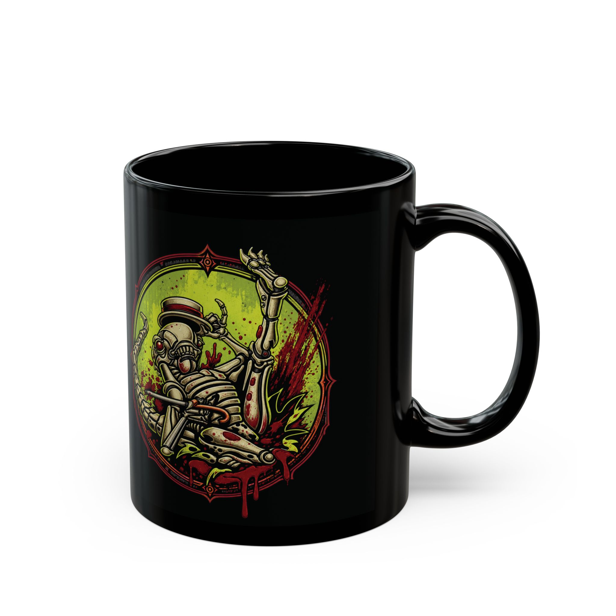 Dancing Baby Xenomorph – Black Mug – Coffee, Chaos and a Tiny Top Hat - Image 3