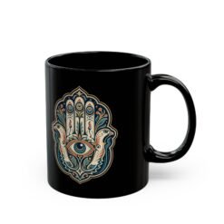 Hamsa – Black Mug – Protection, Peace & Meaning in Every Sip - Image 3
