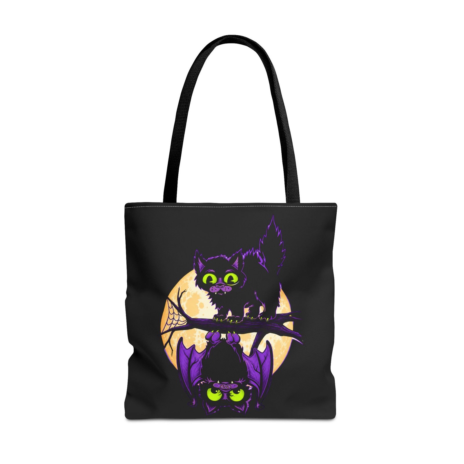 Moonlit Mischief - Tote Bag – Cute Halloween Cat and Bat - Image 9