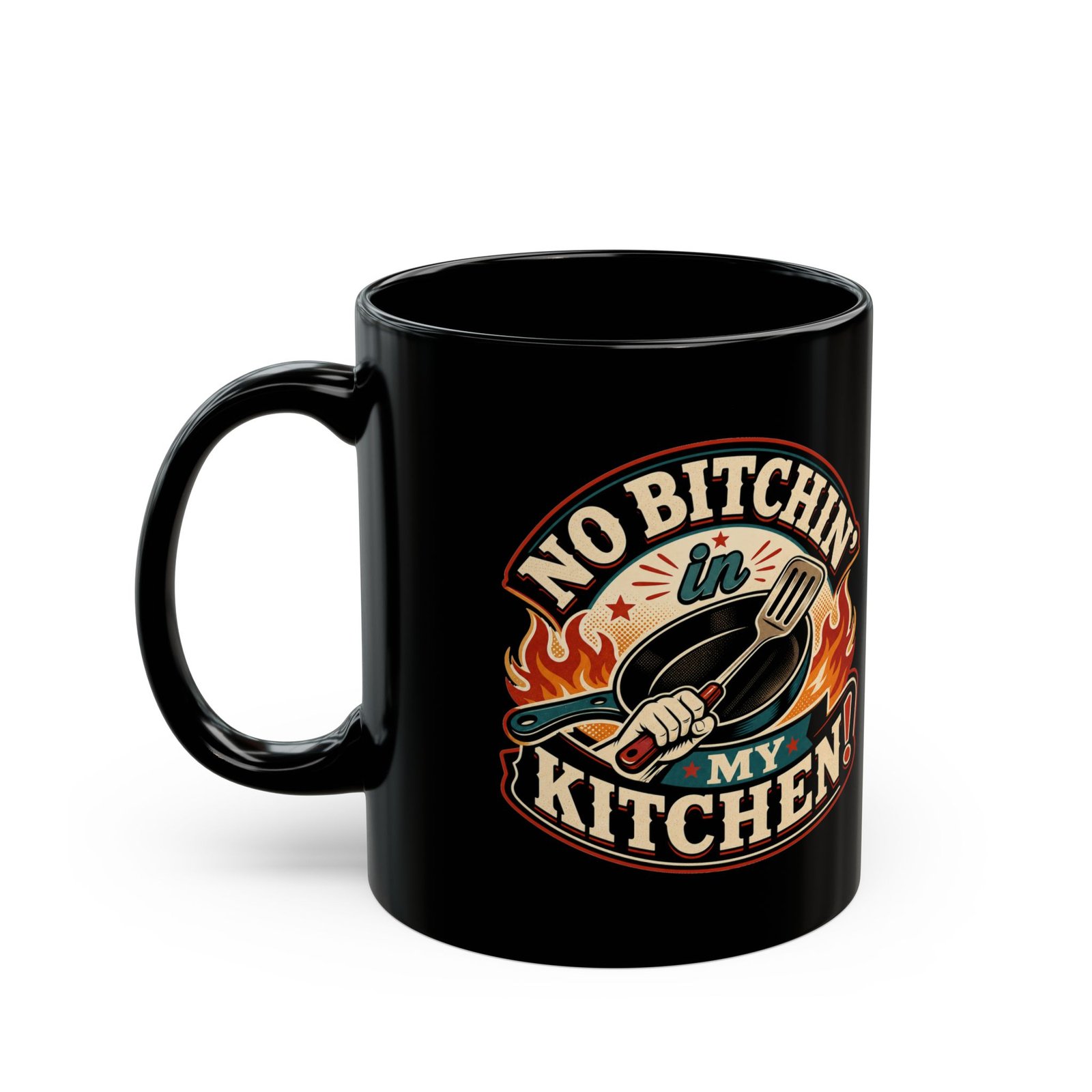 No Bitchin’ in My Kitchen – Black Mug – Complaints Are Not on the Menu - Image 2