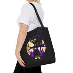 Moonlit Mischief - Tote Bag – Cute Halloween Cat and Bat - Image 8