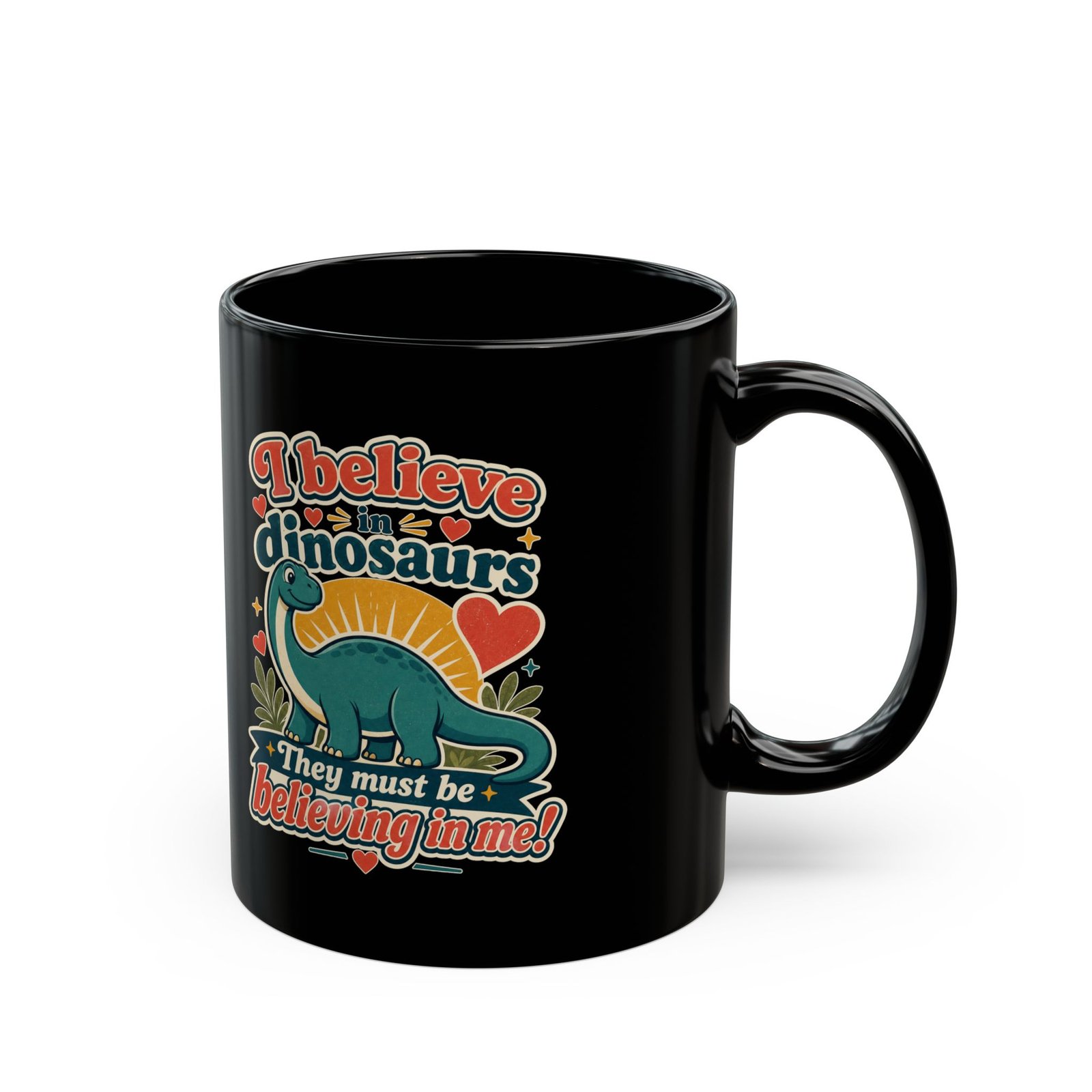 I Believe in Dinosaurs - Black Mug – Jurassic Joy in Every Sip - Image 3