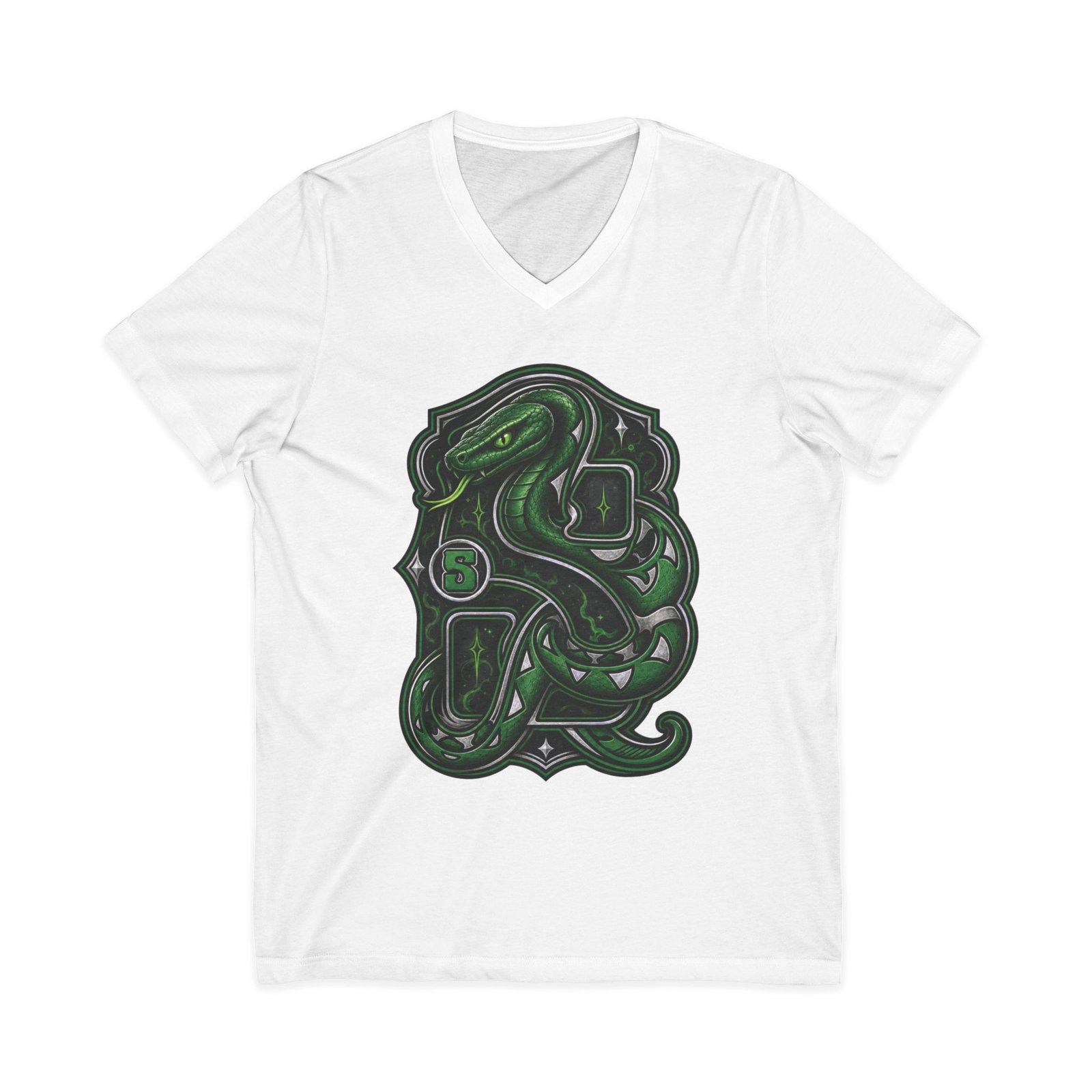House of Snake – Unisex V-Neck T-Shirt – Wizarding School Confidence with a Clever Edge