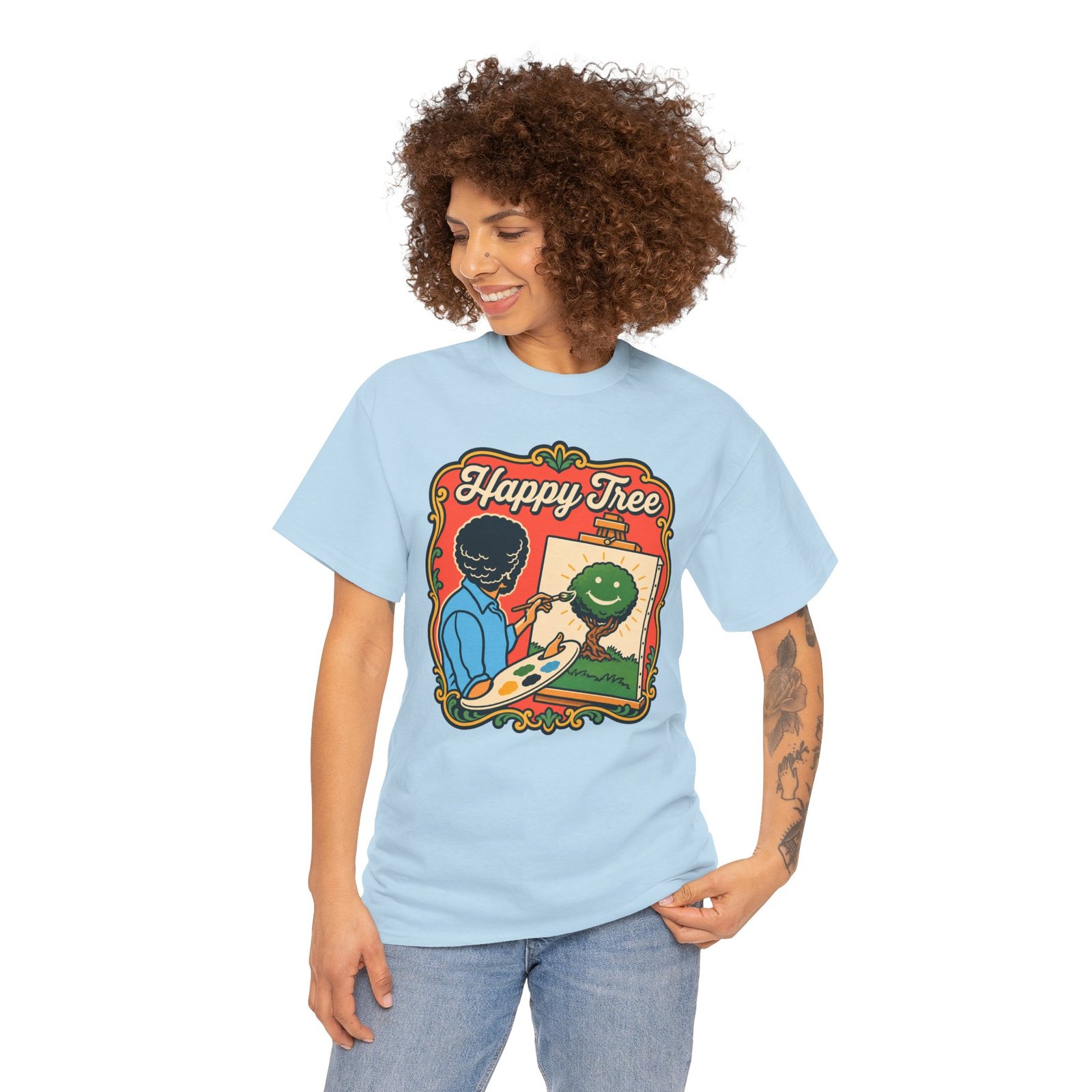 "Happy Tree" Unisex T-Shirt – Peace, Paint, and Positivity - Image 5
