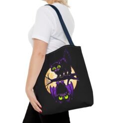 Moonlit Mischief - Tote Bag – Cute Halloween Cat and Bat - Image 56