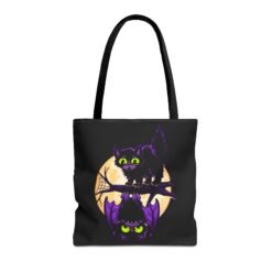 Moonlit Mischief - Tote Bag – Cute Halloween Cat and Bat - Image 5