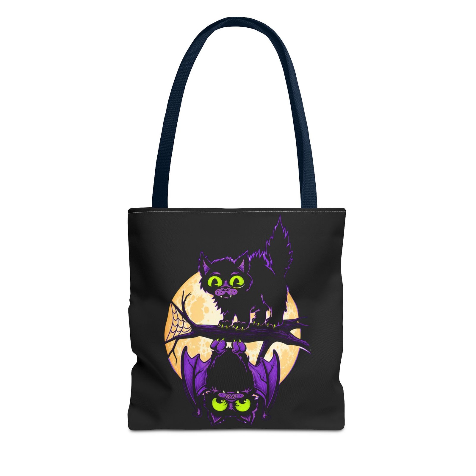 Moonlit Mischief - Tote Bag – Cute Halloween Cat and Bat - Image 49