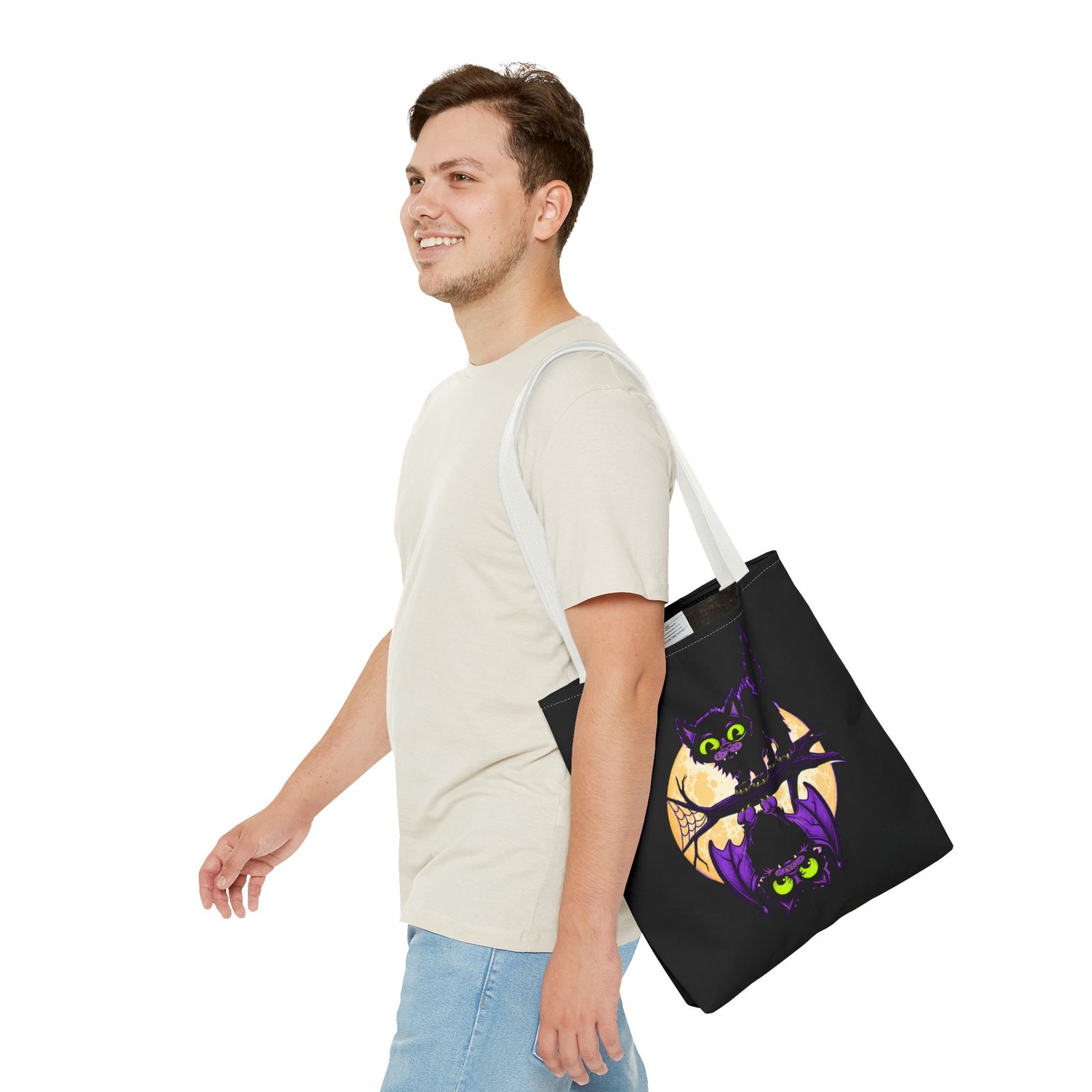 Moonlit Mischief - Tote Bag – Cute Halloween Cat and Bat - Image 31