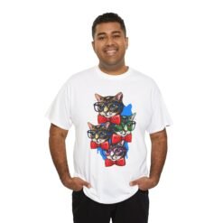 Nerdy Cat Club - Unisex T-Shirt – Funny Cats With Glasses, Bow Ties - Image 3