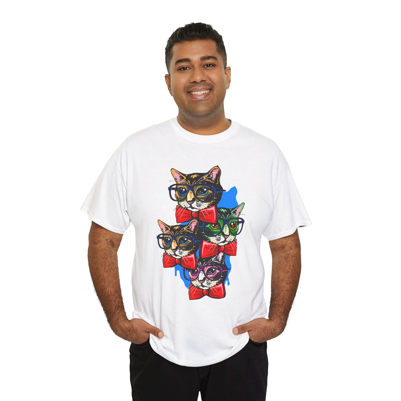 Nerdy Cat Club - Unisex T-Shirt – Funny Cats With Glasses, Bow Ties - Image 3