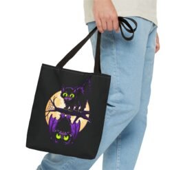 Moonlit Mischief - Tote Bag – Cute Halloween Cat and Bat - Image 3
