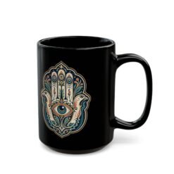 Hamsa – Black Mug – Protection, Peace & Meaning in Every Sip - Image 6