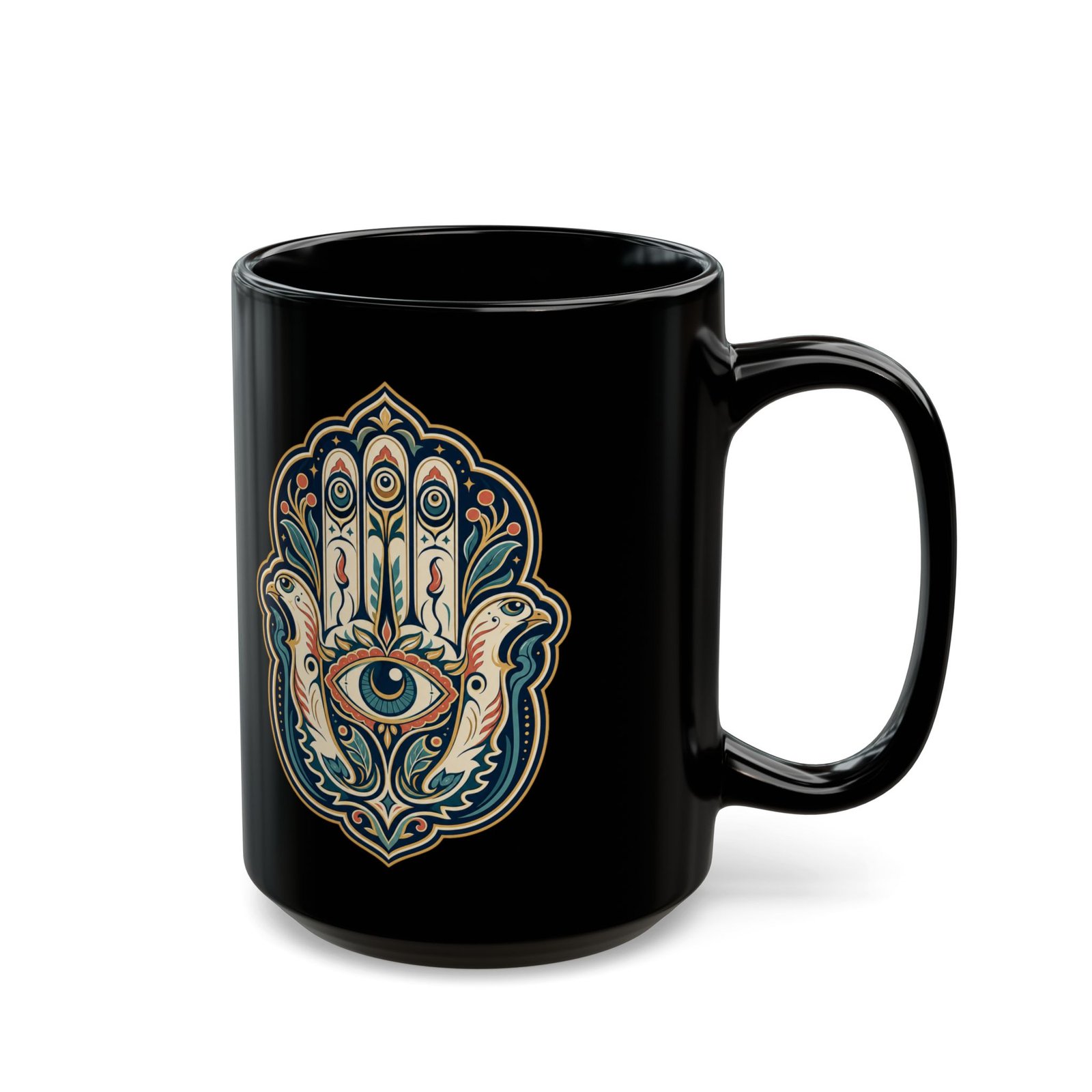 Hamsa – Black Mug – Protection, Peace and Meaning in Every Sip - Image 6