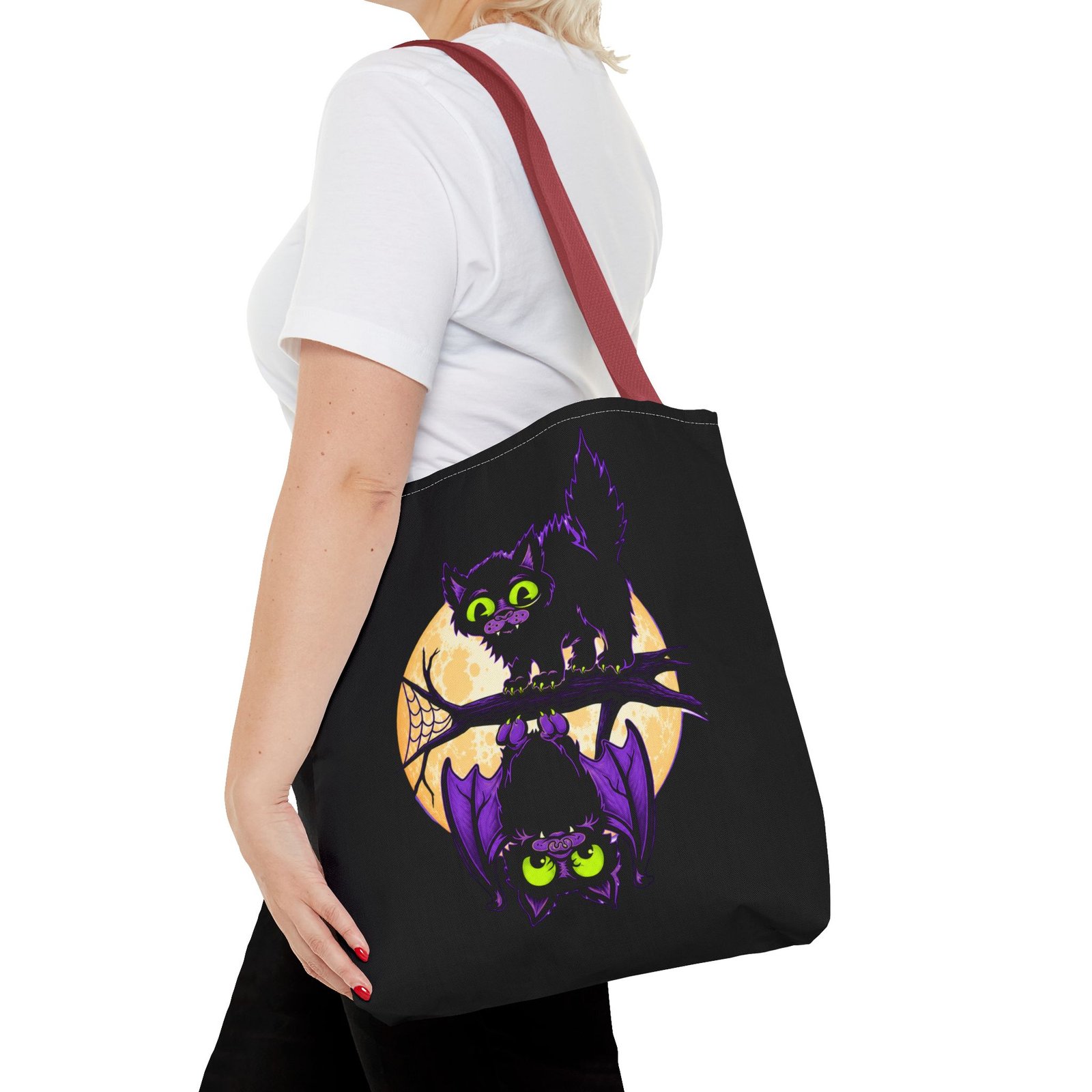 Moonlit Mischief - Tote Bag – Cute Halloween Cat and Bat - Image 20