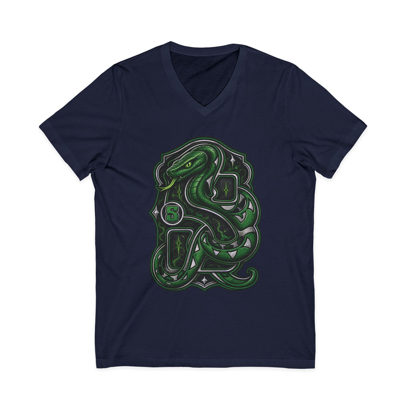 House of Snake – Unisex V-Neck T-Shirt – Wizarding School Confidence with a Clever Edge - Image 13