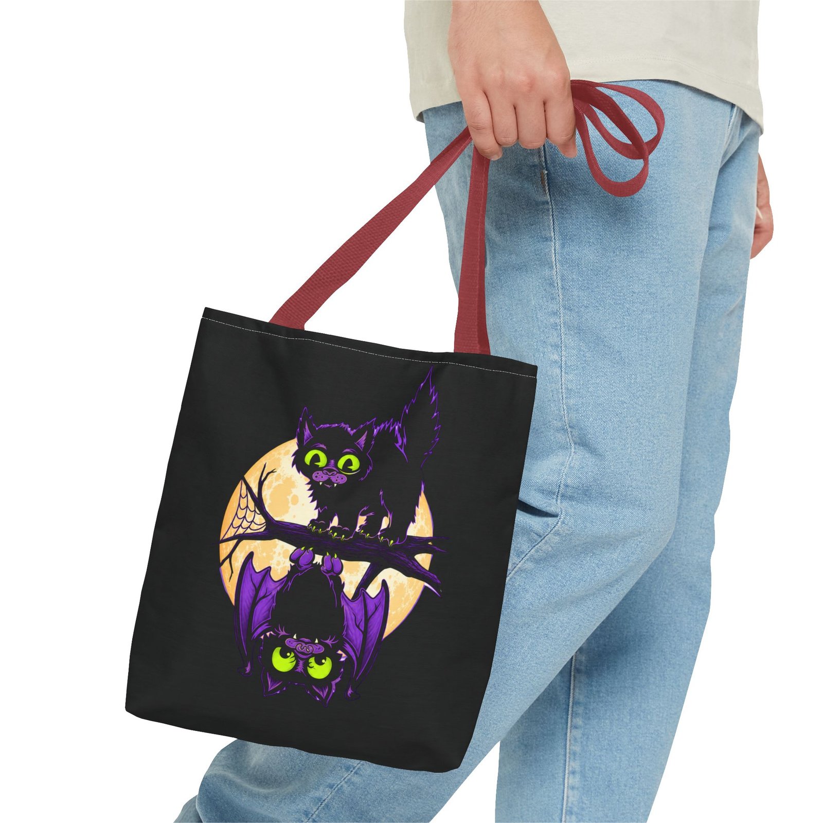 Moonlit Mischief - Tote Bag – Cute Halloween Cat and Bat - Image 15