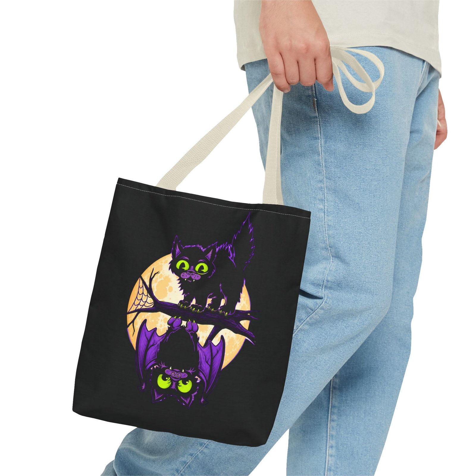 Moonlit Mischief - Tote Bag – Cute Halloween Cat and Bat - Image 39