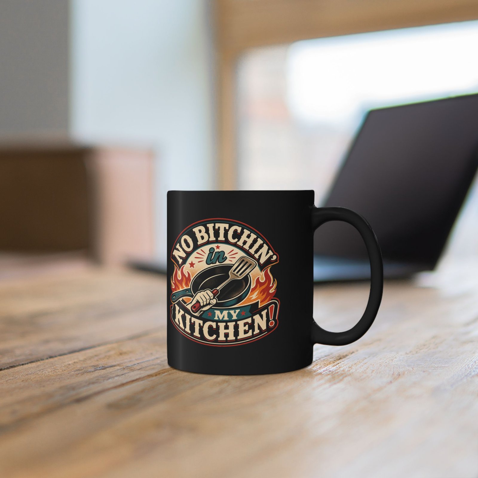 No Bitchin’ in My Kitchen – Black Mug – Complaints Are Not on the Menu - Image 4