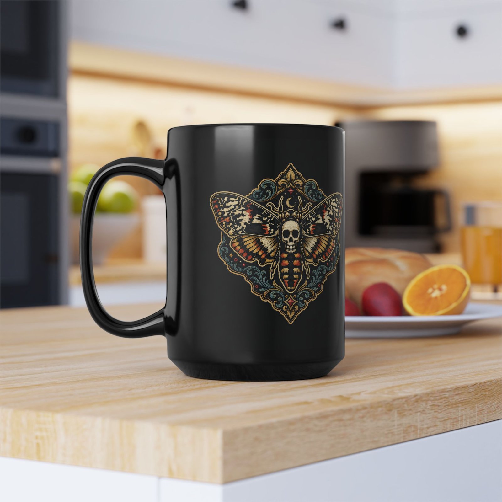 Death's-Head Moth - Black Mug – Dark Elegance with Every Sip - Image 12
