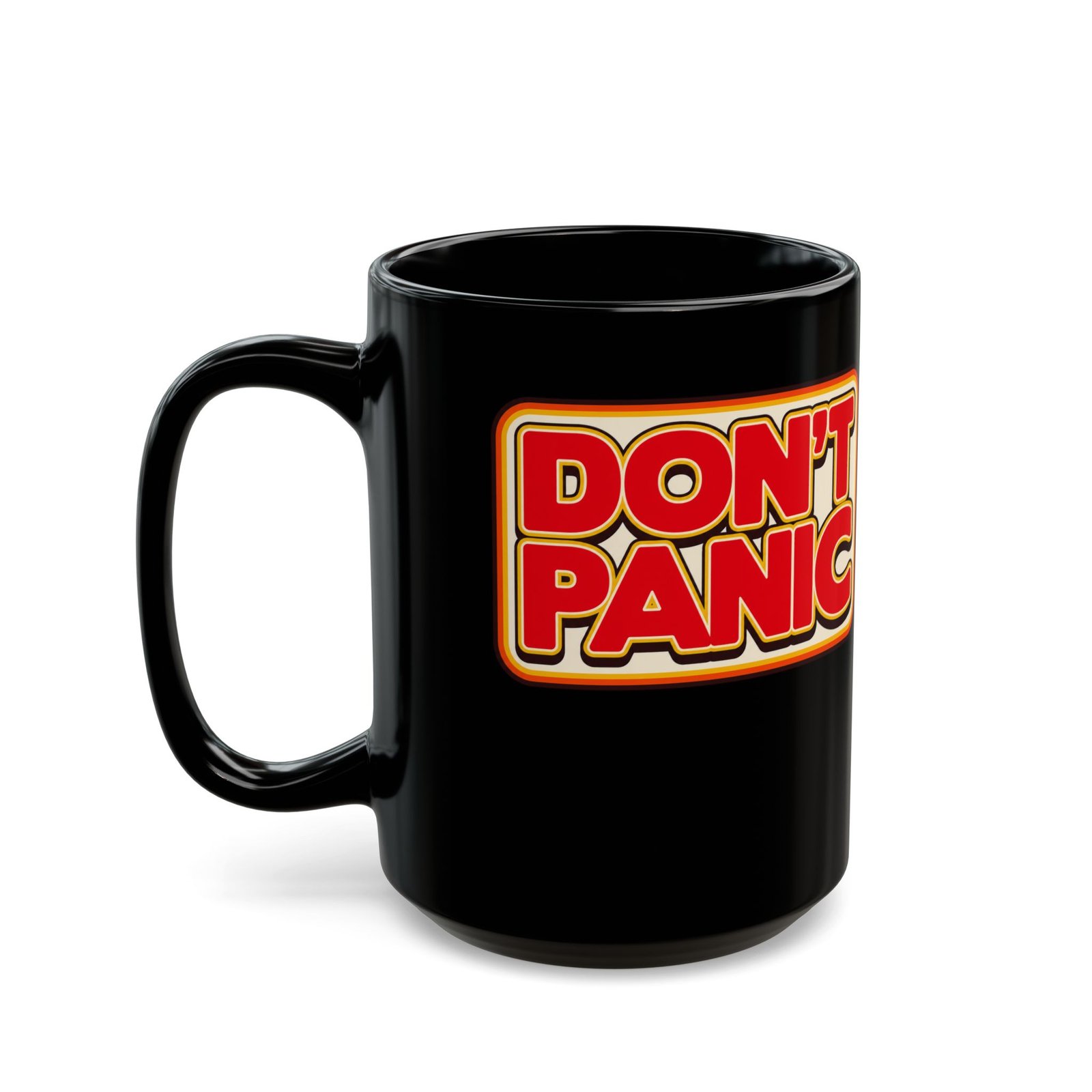 Don’t Panic – Black Mug – The Galaxy’s Most Important Advice - Image 7