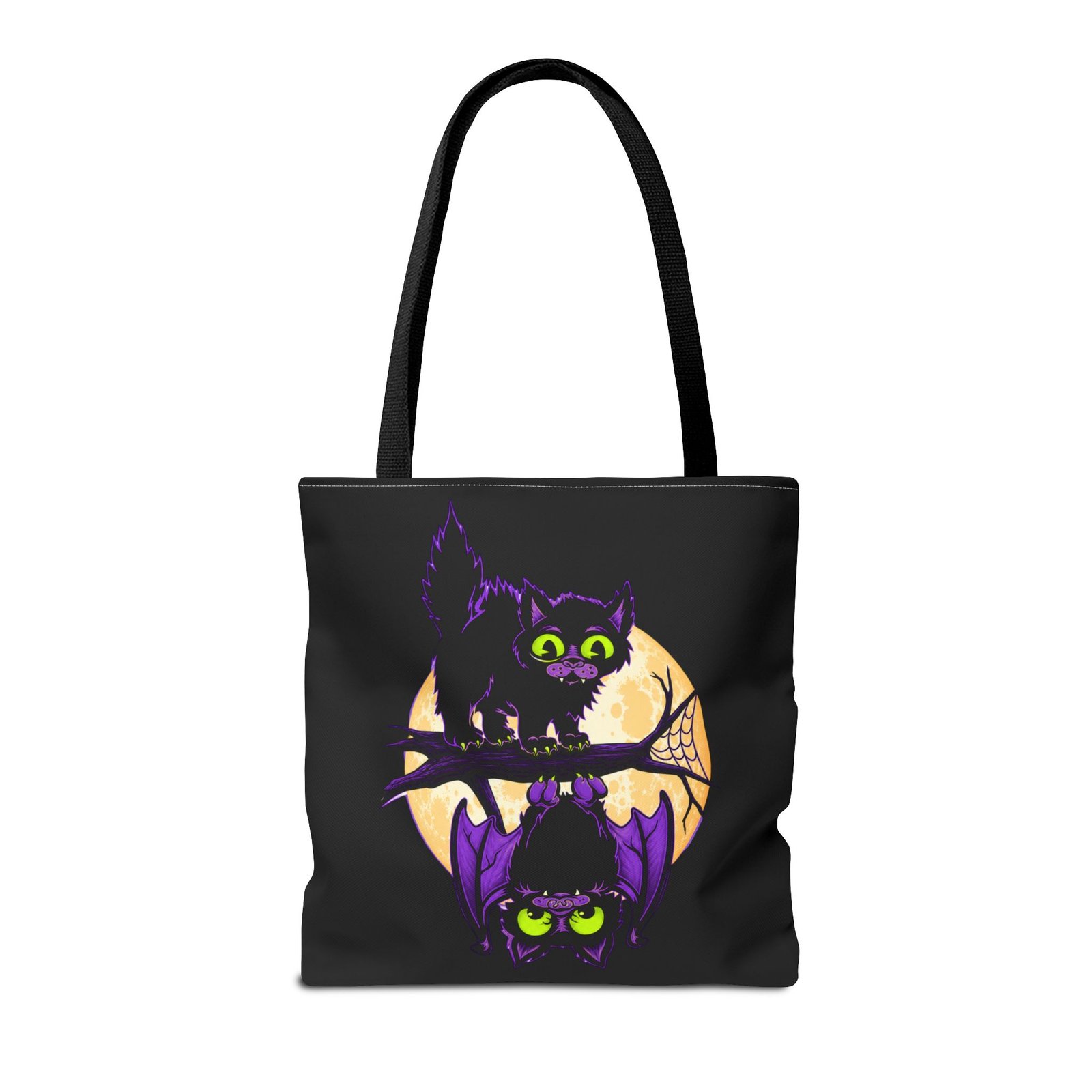 Moonlit Mischief - Tote Bag – Cute Halloween Cat and Bat - Image 6