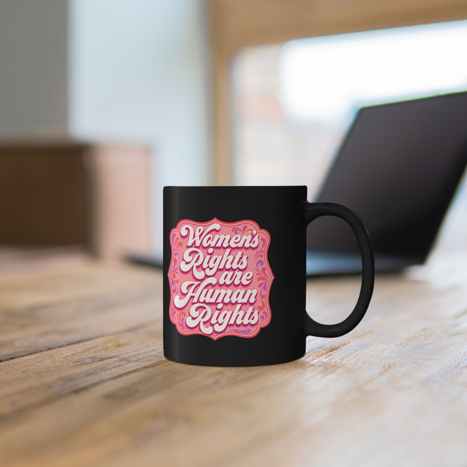 Women’s Rights Are Human Rights – Black Mug – Sip with Purpose - Image 5