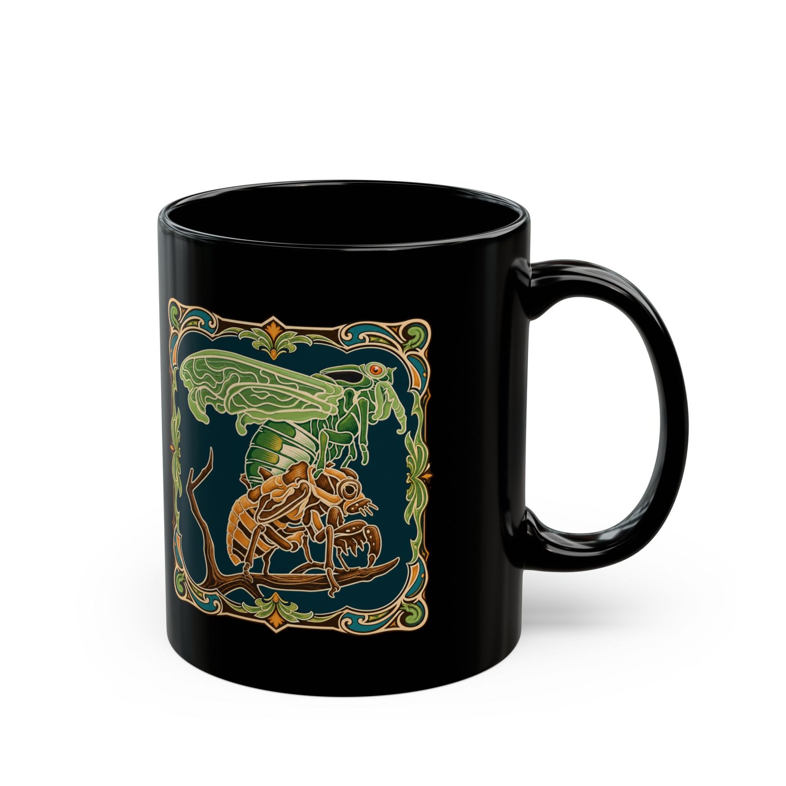 Molting Cicada – Black Mug – Sip Through the Transformation - Image 3